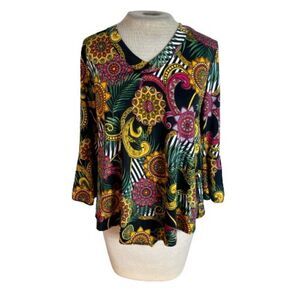 Arabella V Neck Knit Top Shirt Black PInk M Medium